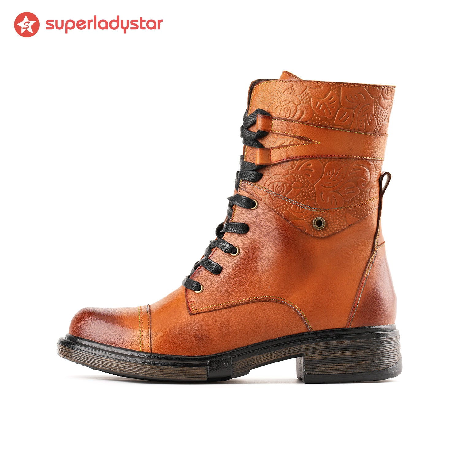 Comfortable Genuine Leather Boots With Laces And Inside Zippers