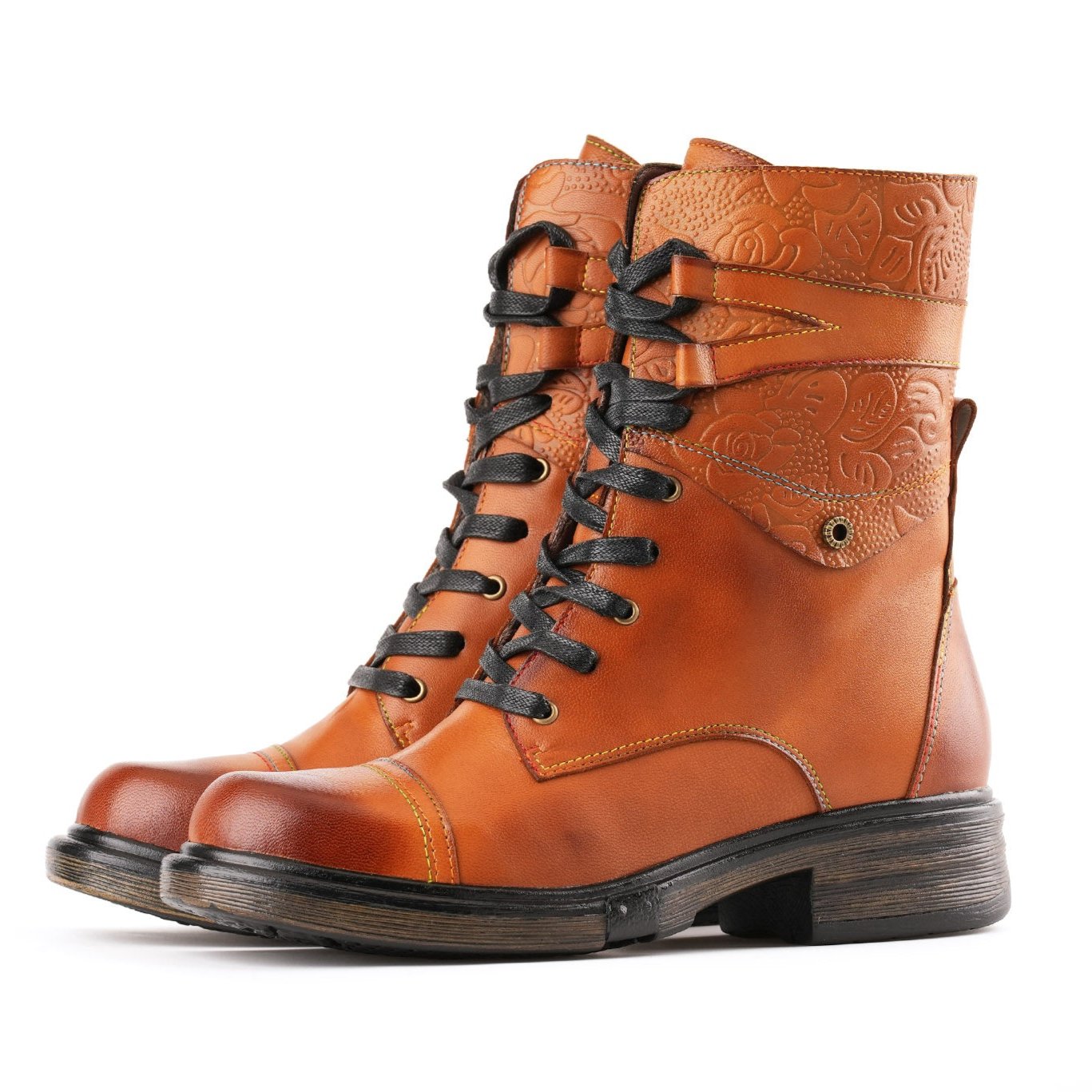 Comfortable Genuine Leather Boots With Laces And Inside Zippers