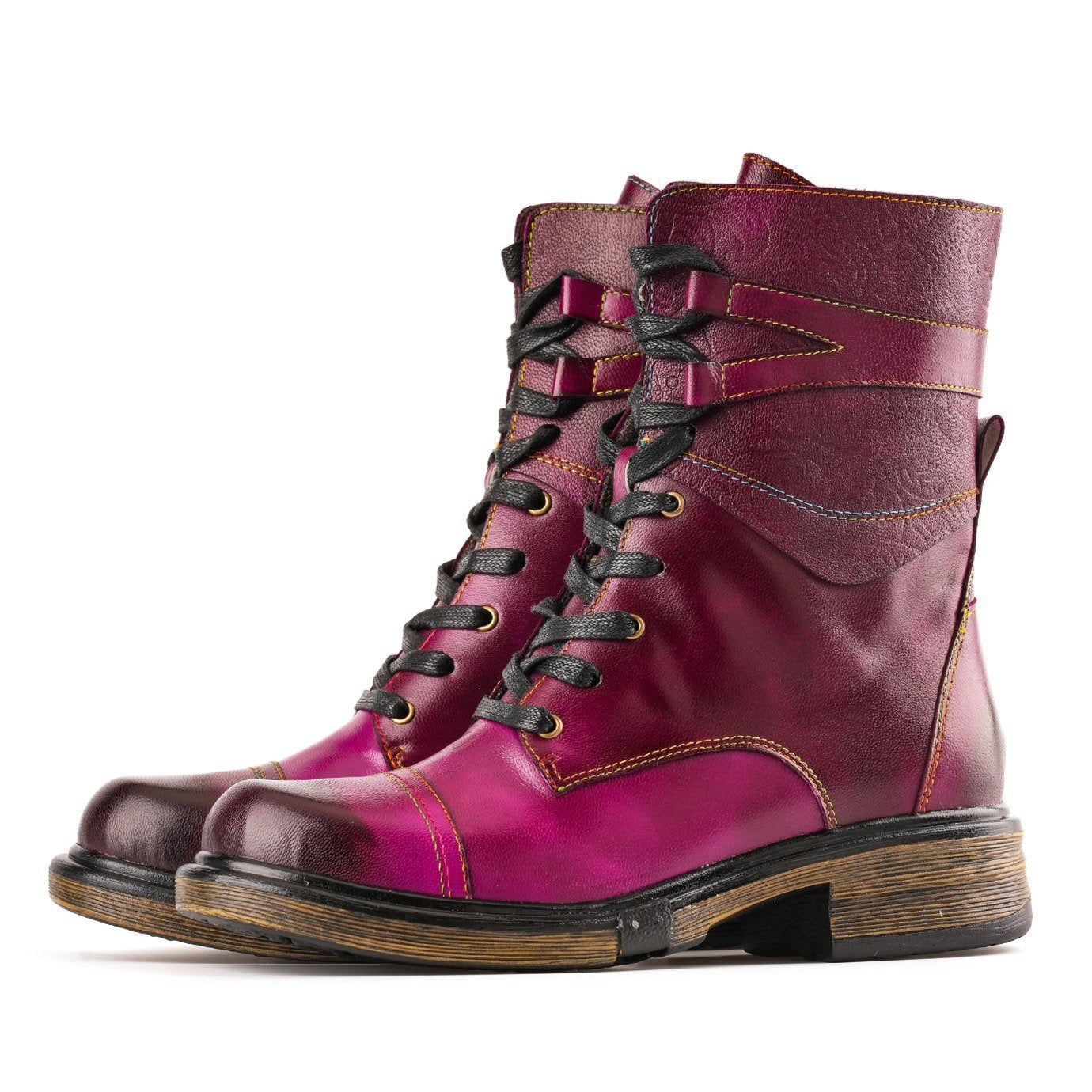 Comfortable Genuine Leather Boots With Laces And Inside Zippers