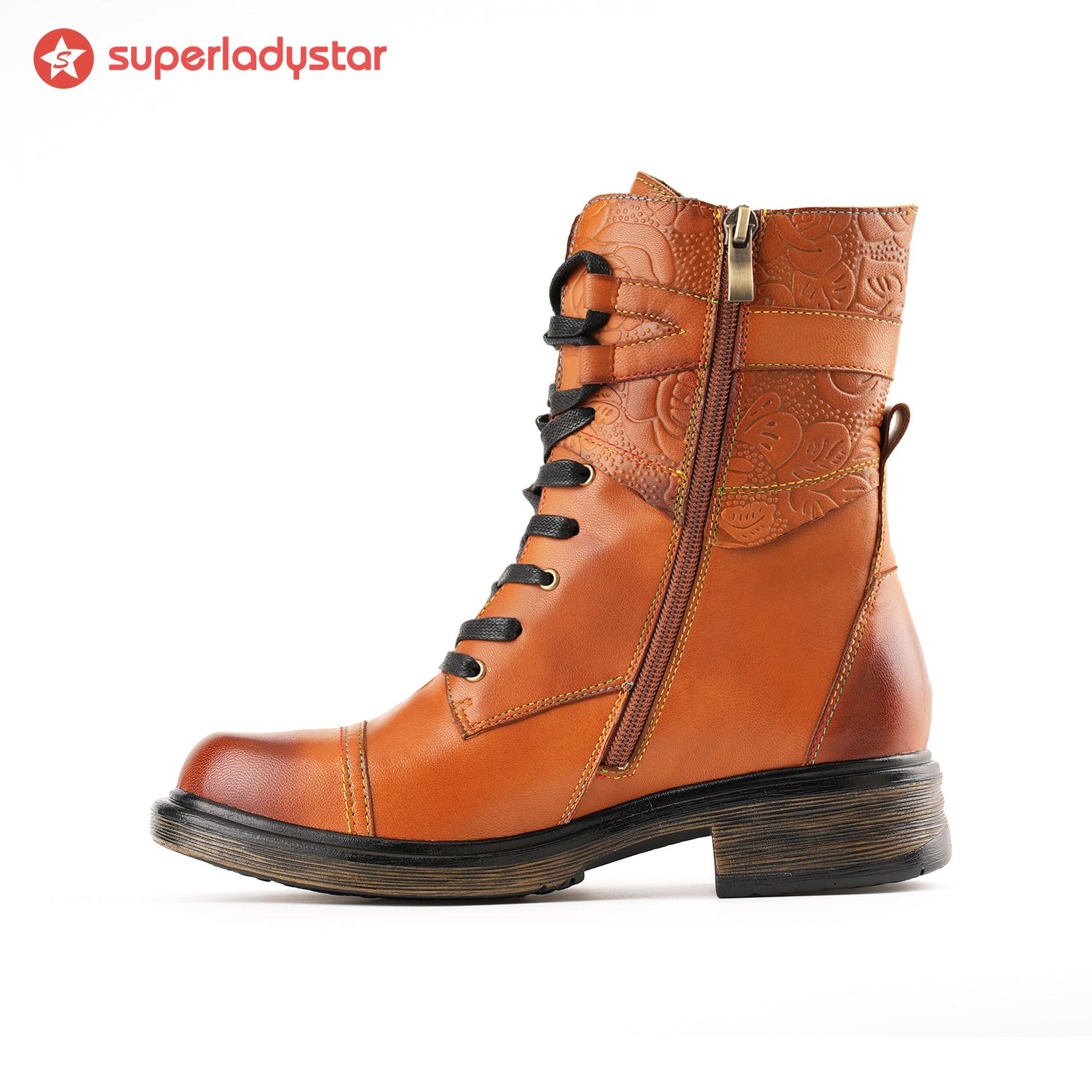 Comfortable Genuine Leather Boots With Laces And Inside Zippers