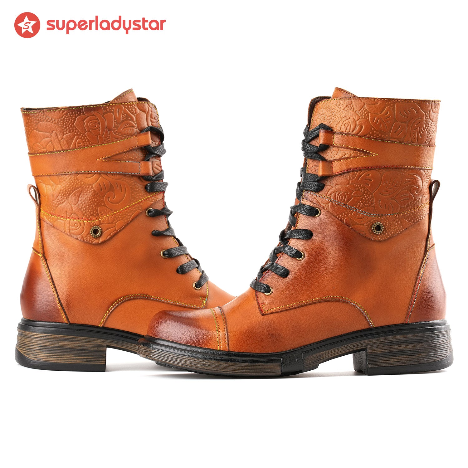 Comfortable Genuine Leather Boots With Laces And Inside Zippers