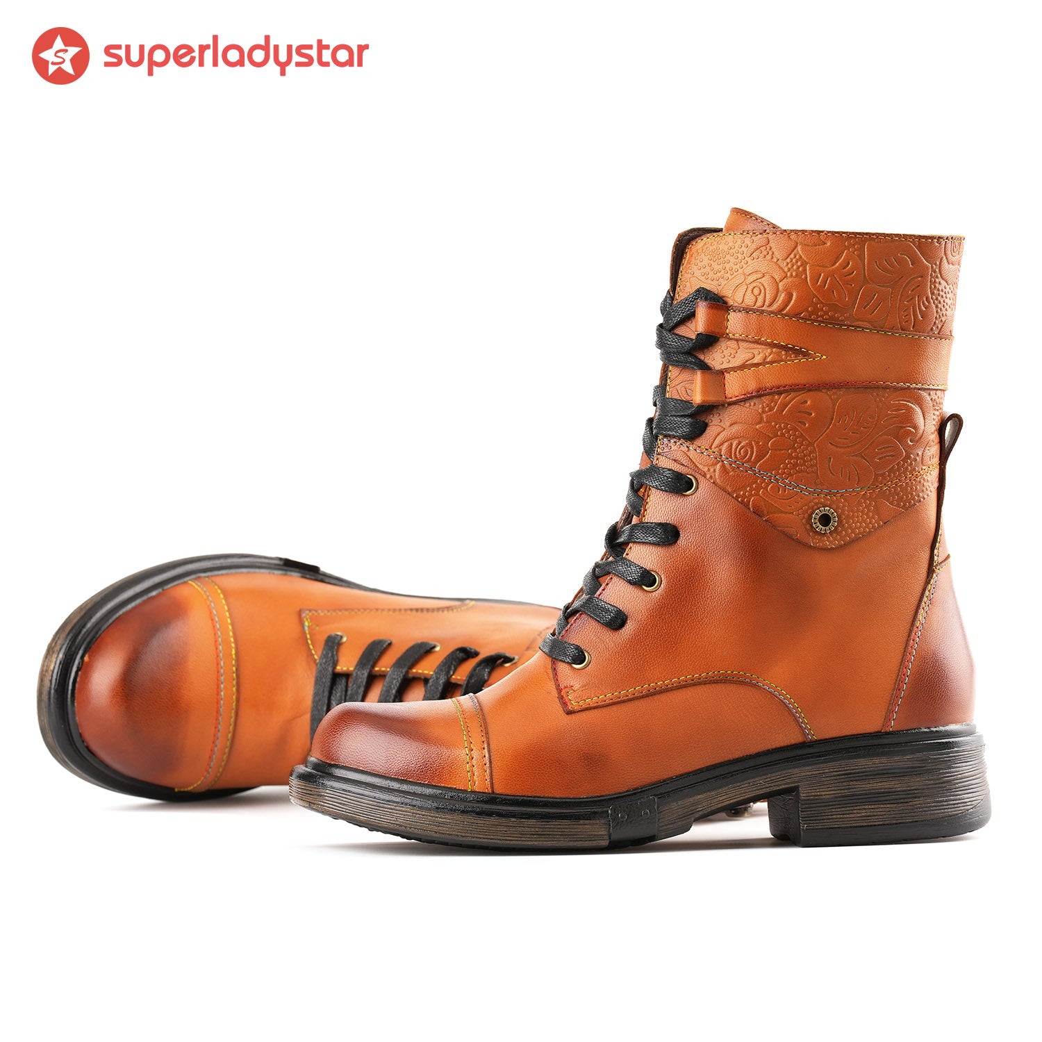Comfortable Genuine Leather Boots With Laces And Inside Zippers