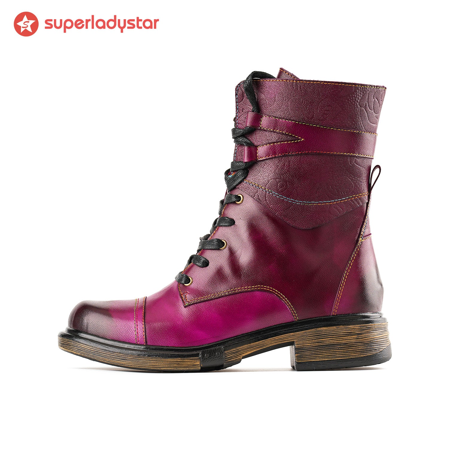 Comfortable Genuine Leather Boots With Laces And Inside Zippers