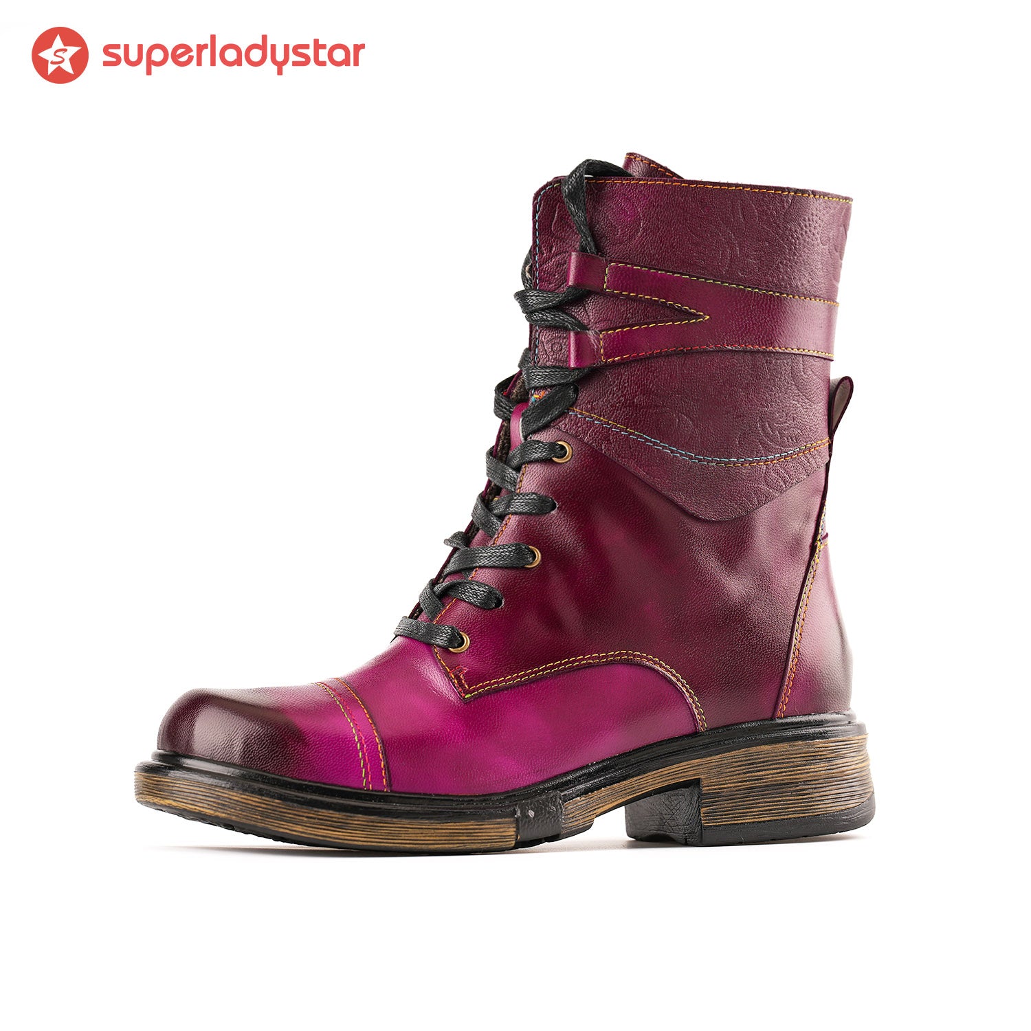 Comfortable Genuine Leather Boots With Laces And Inside Zippers