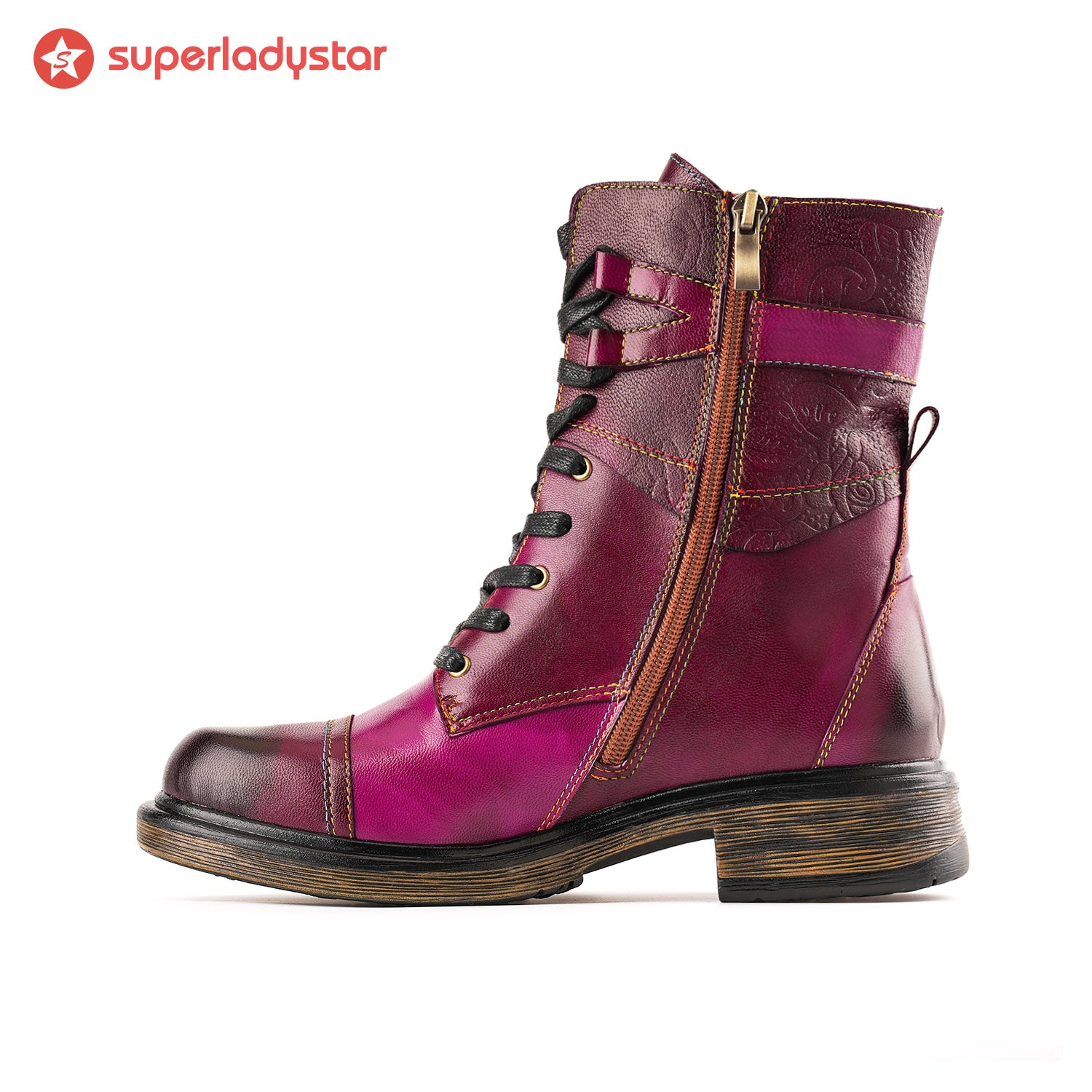 Comfortable Genuine Leather Boots With Laces And Inside Zippers