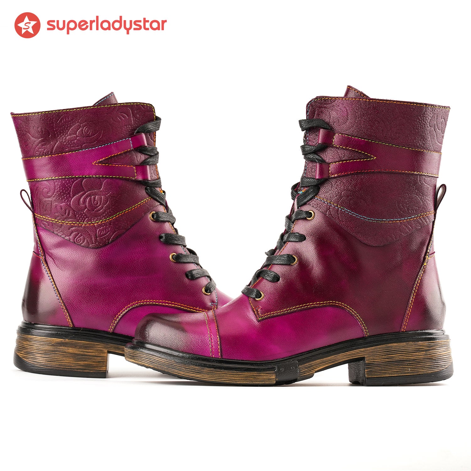 Comfortable Genuine Leather Boots With Laces And Inside Zippers