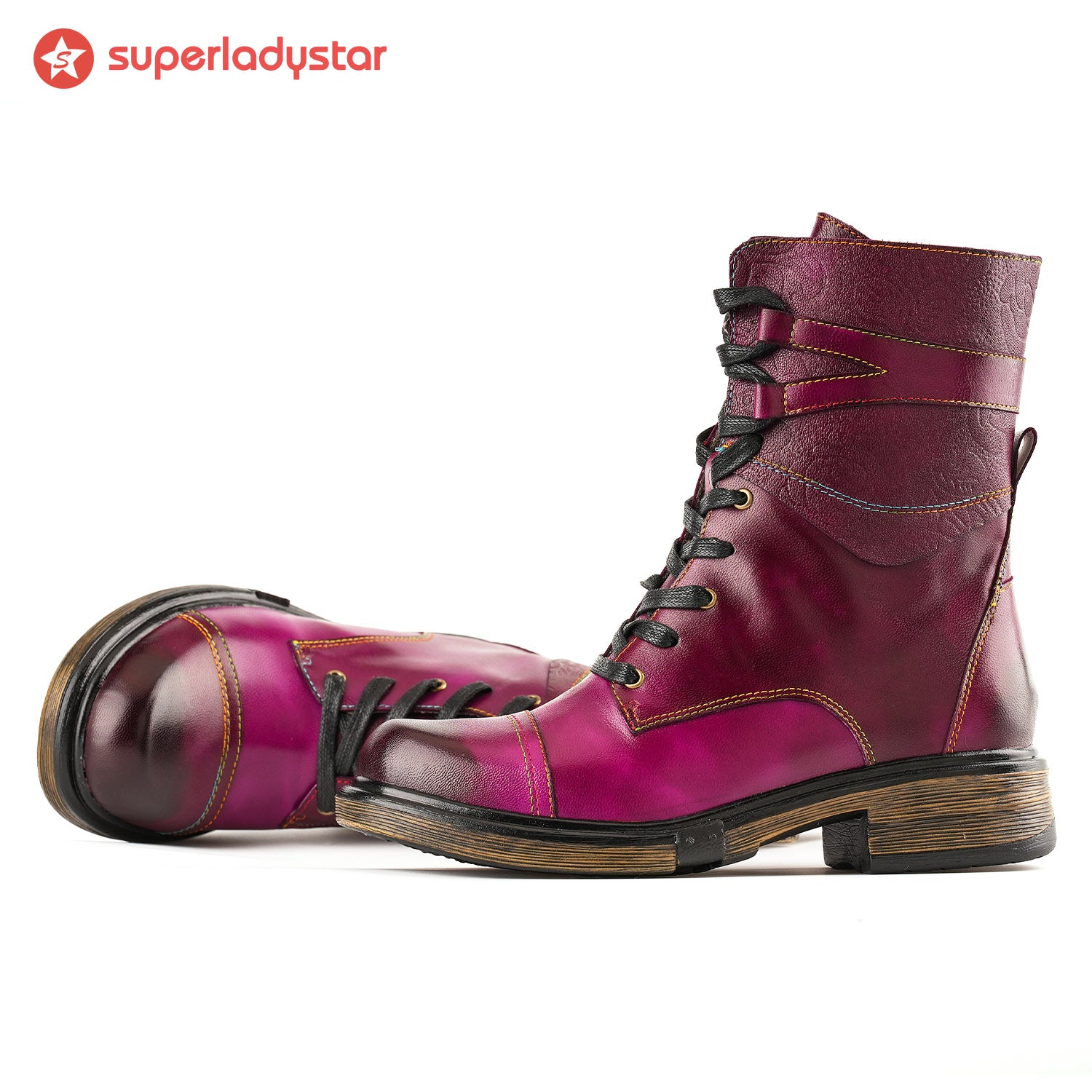 Comfortable Genuine Leather Boots With Laces And Inside Zippers