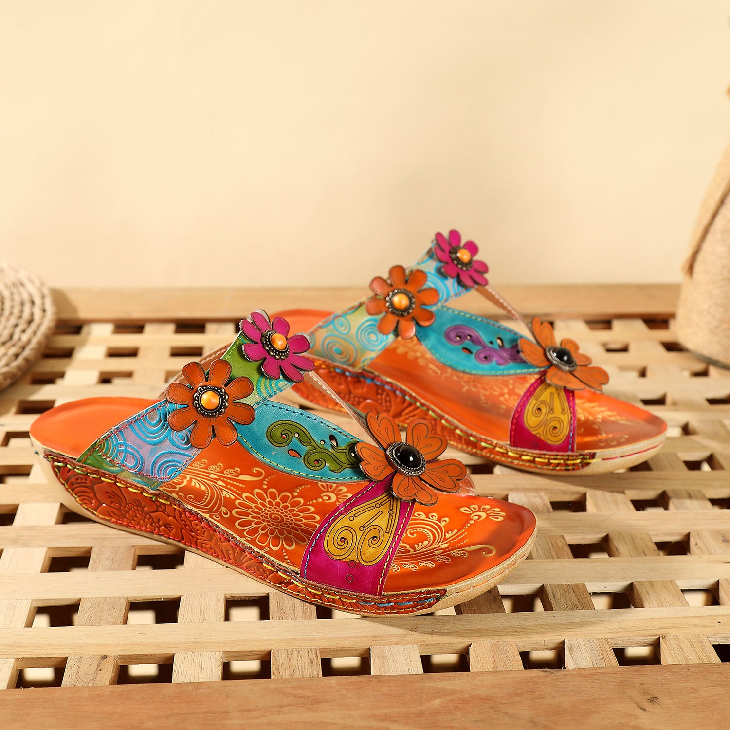 Printed Leather Handmade Sandals