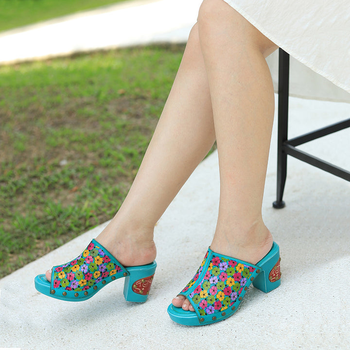 Retro Handmade Four-color Printed Sandals