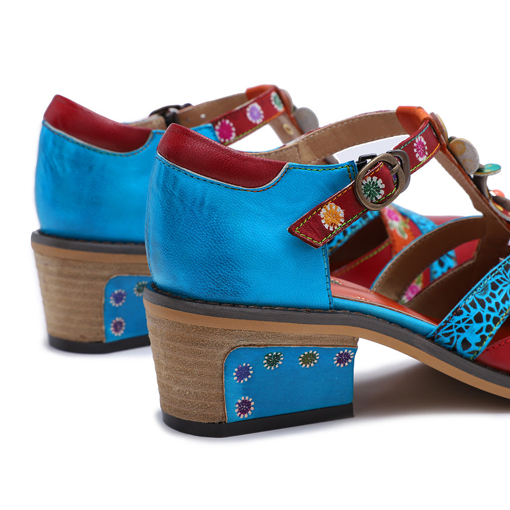Hand Painted Genuine Leather Handmade Pattern Sandals