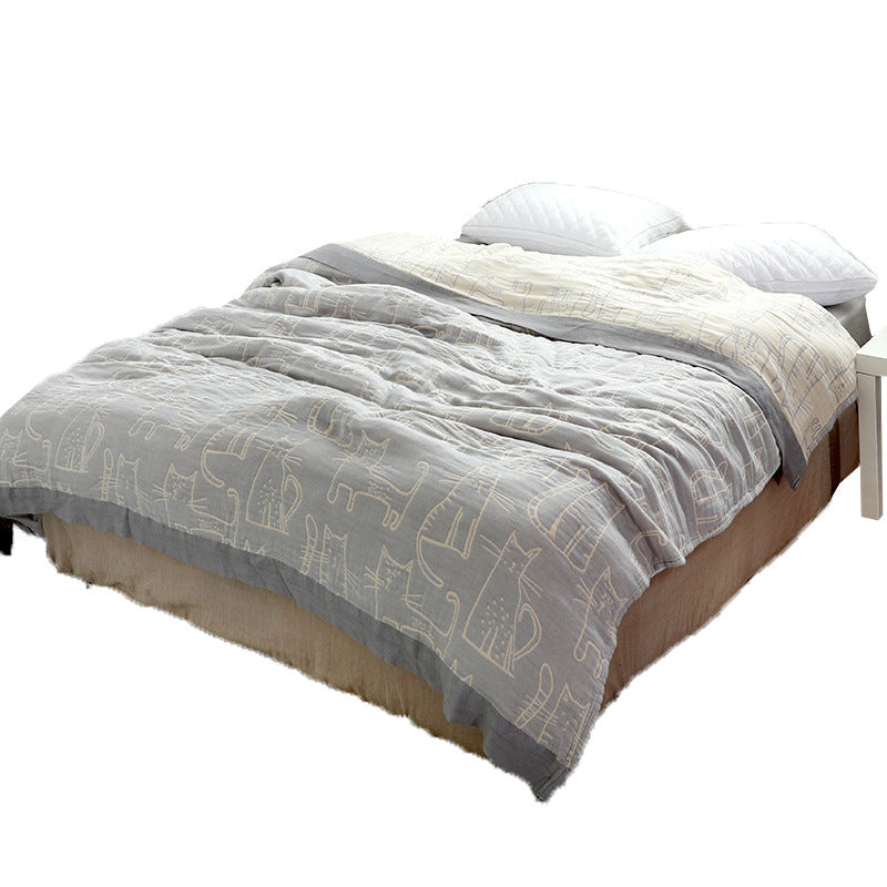Four-Layer Cotton Quilt Cartoon Cat Towel Blanket