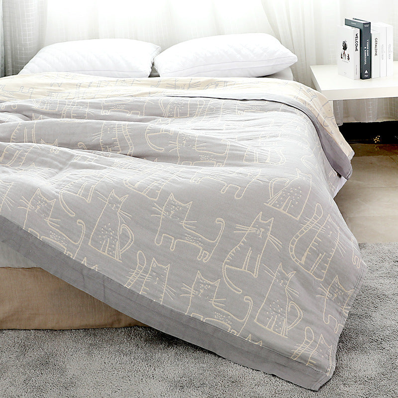 Four-Layer Cotton Quilt Cartoon Cat Towel Blanket
