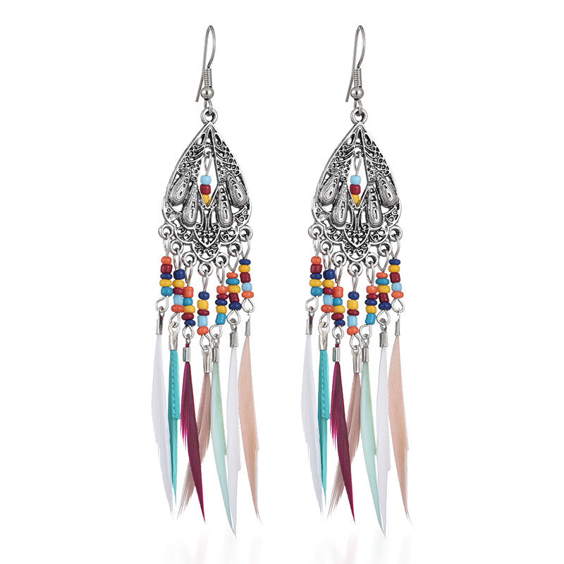 Vintage Cutout Feather Fringe Bohemian Earrings