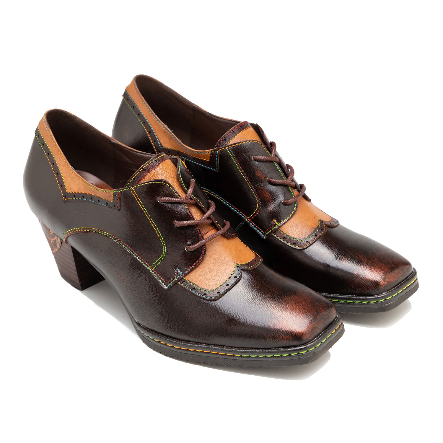 Sapatos de couro quadrado elegante vintage