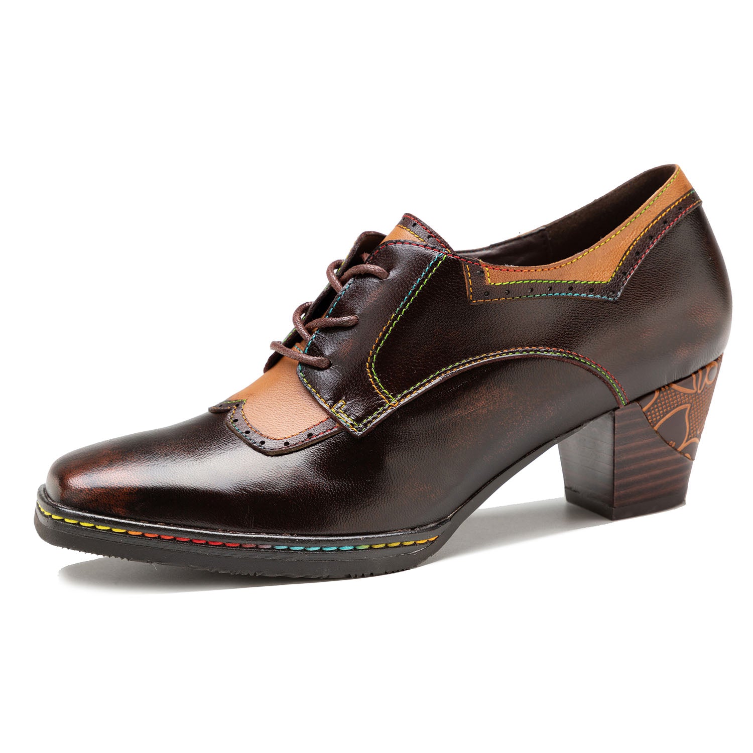 Sapatos de couro quadrado elegante vintage