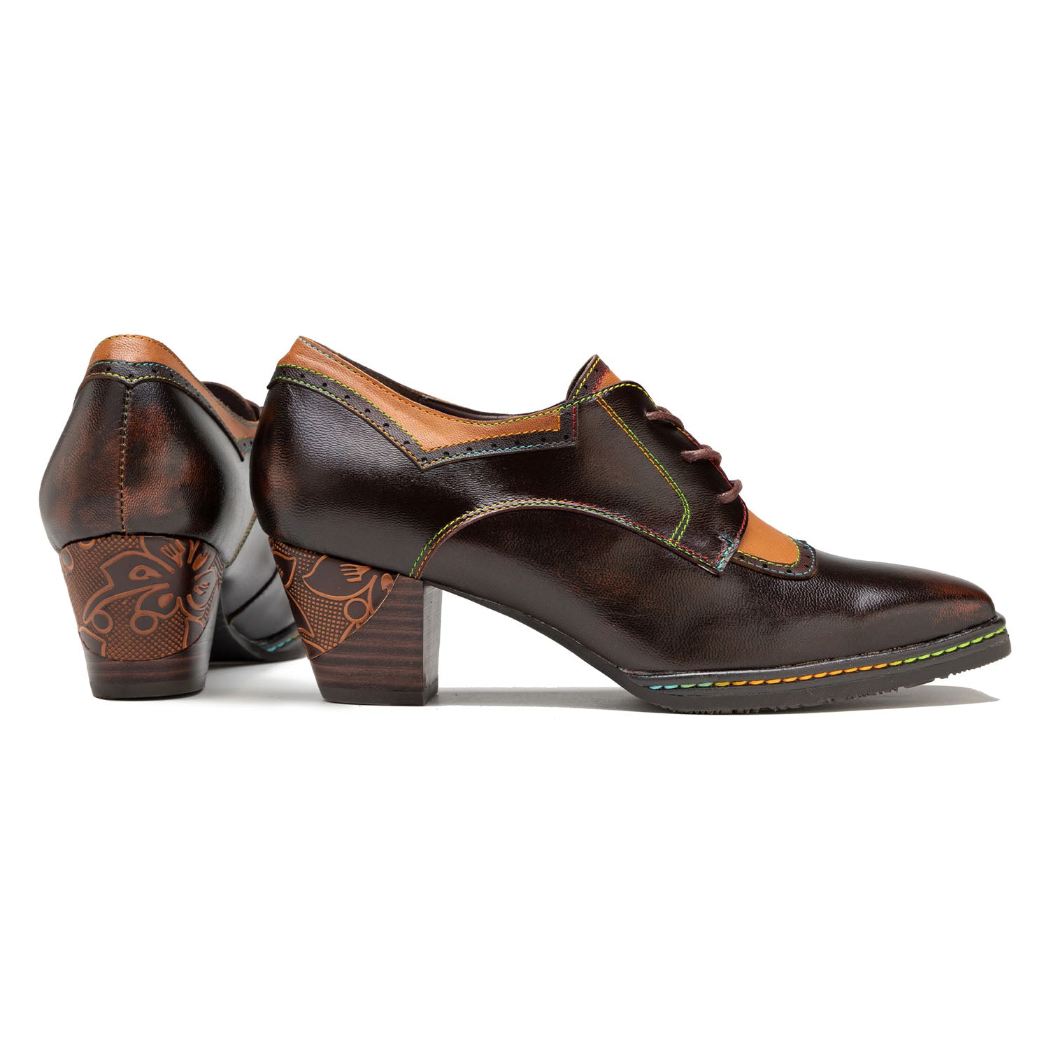 Sapatos de couro quadrado elegante vintage
