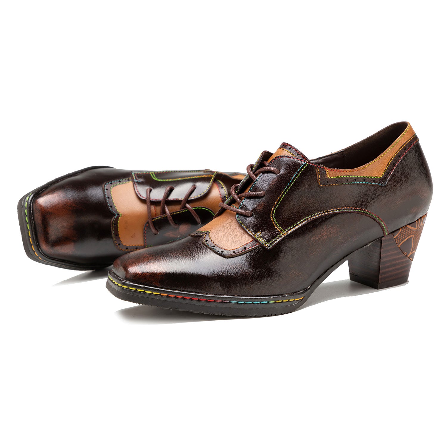 Sapatos de couro quadrado elegante vintage
