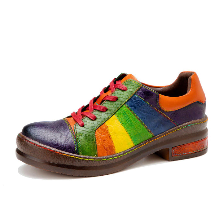 Retro Hand-polished Rainbow Flat Shoes