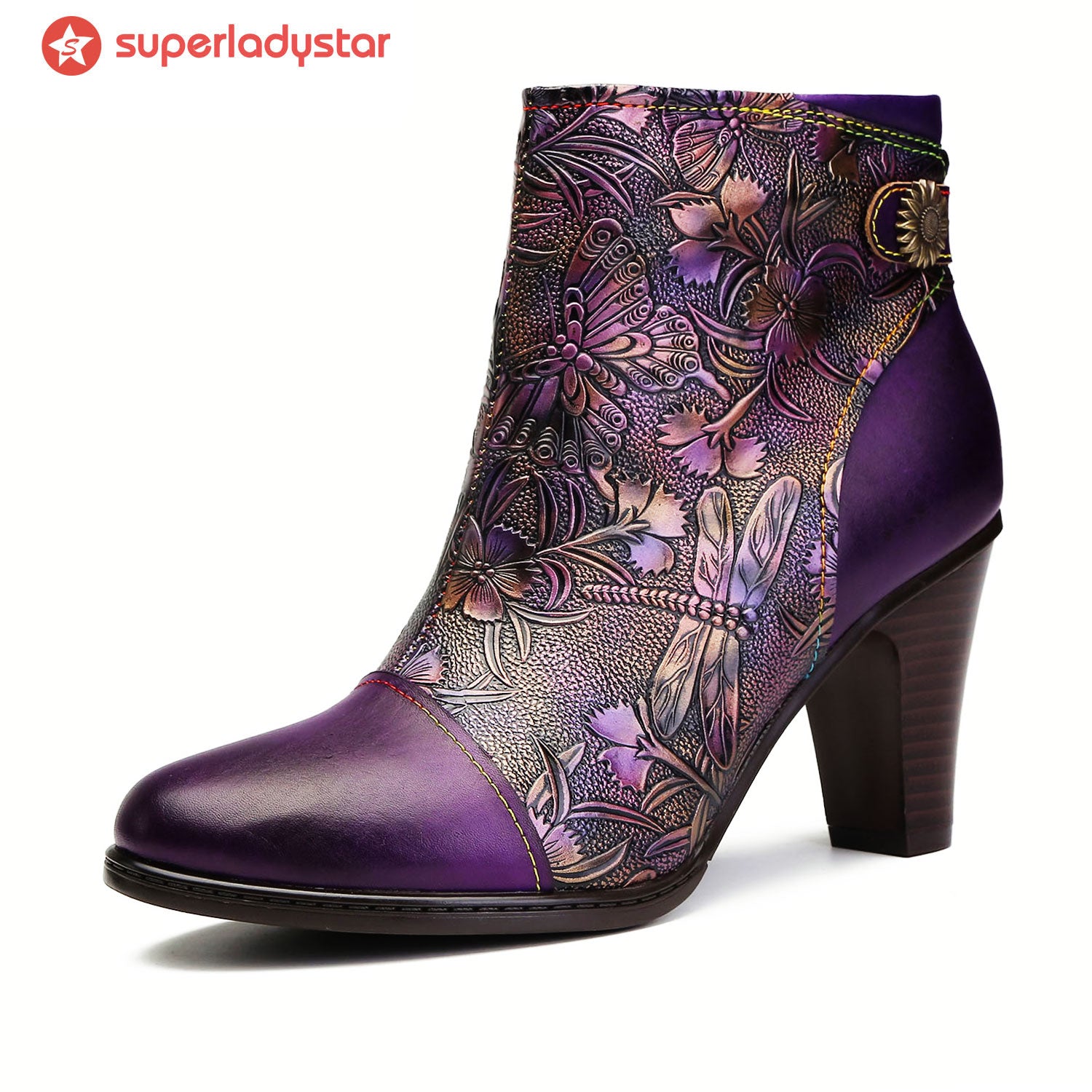 Botins vintage feitos à mão com relevo