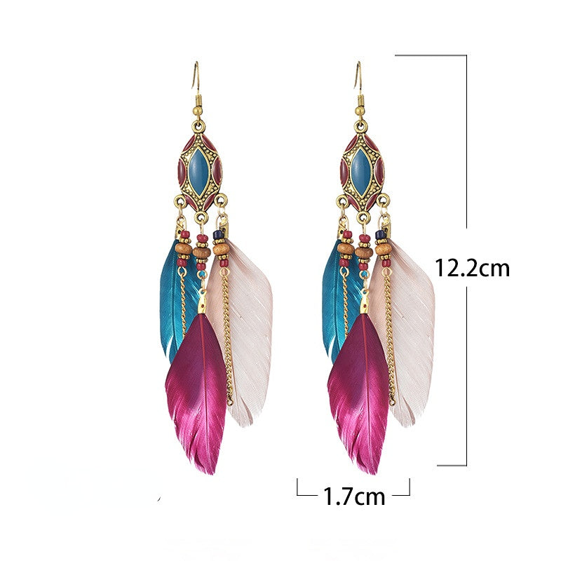 Retro Fringed Bohemian Feather Earrings