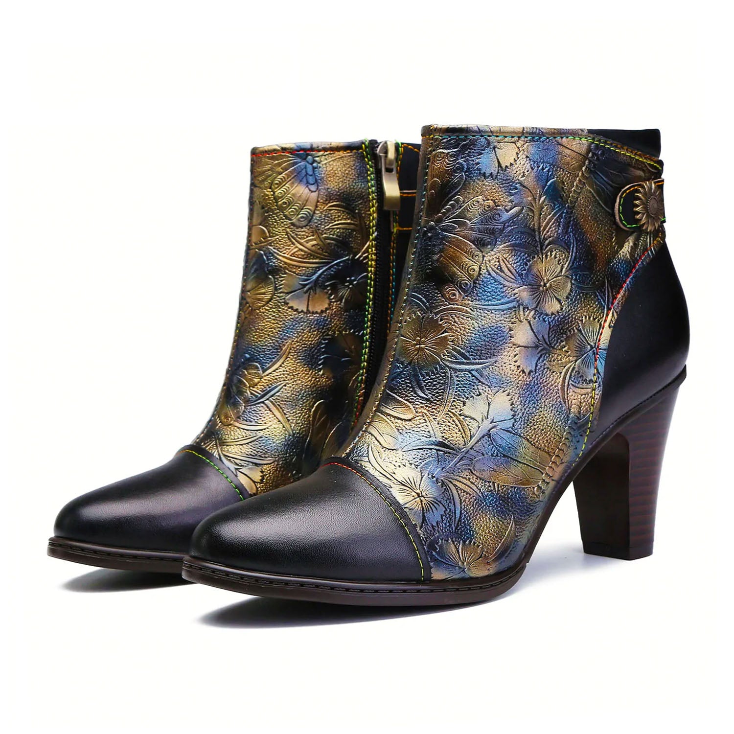 Botins vintage feitos à mão com relevo