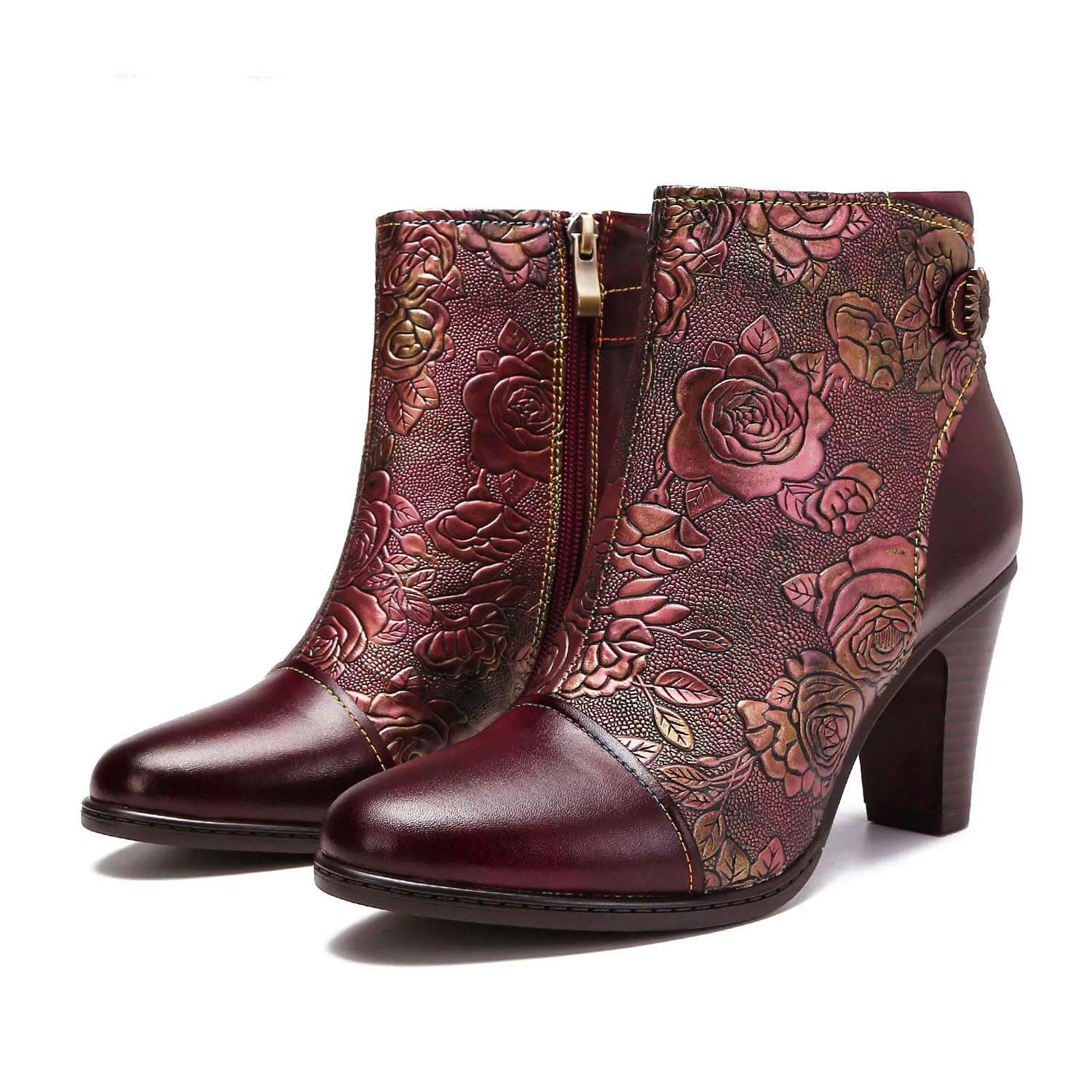 Botins vintage feitos à mão com relevo