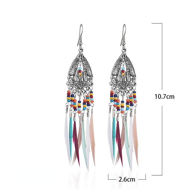 Vintage Cutout Feather Fringe Bohemian Earrings