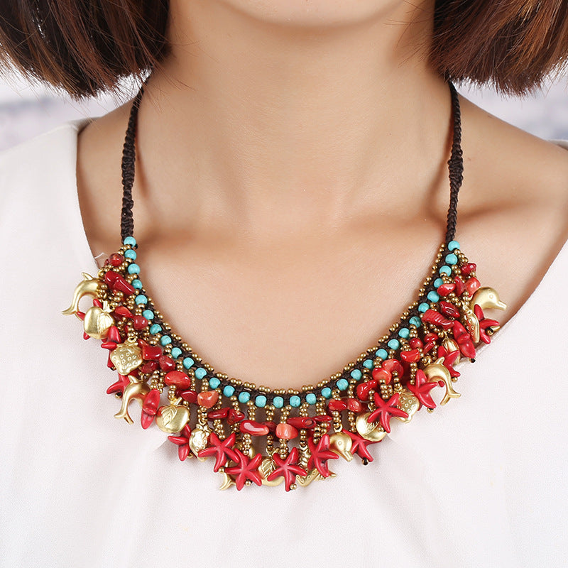 Bohemian Turquoise Starfish Necklace