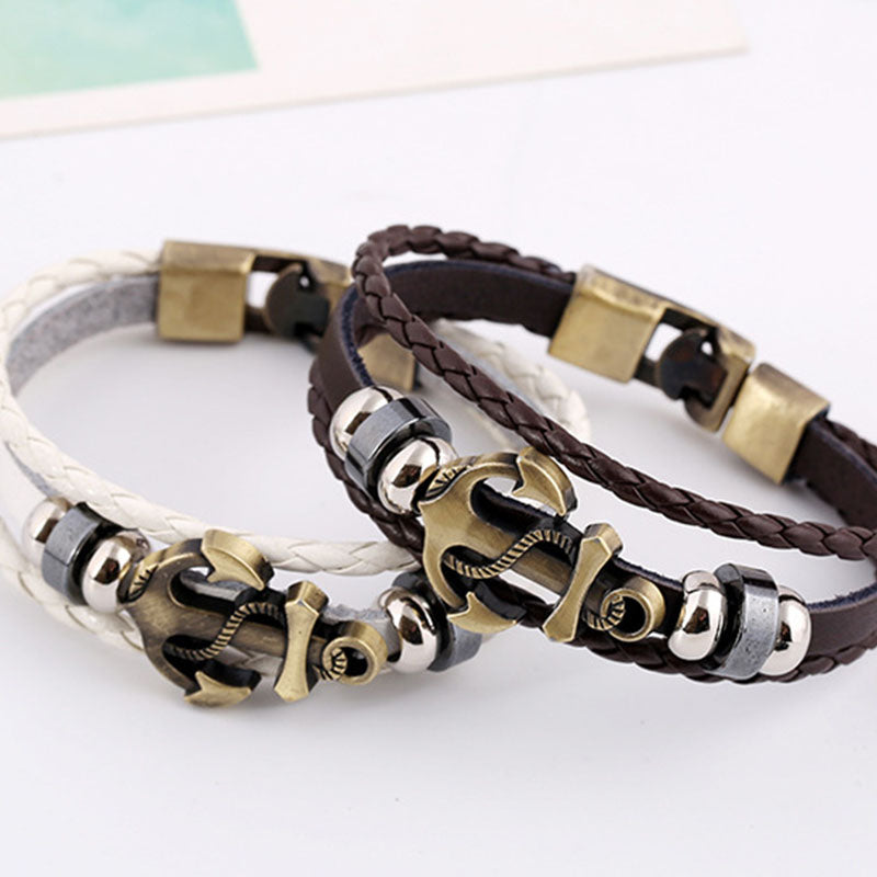 Punk Alloy Anchor Cowhide Bracelet