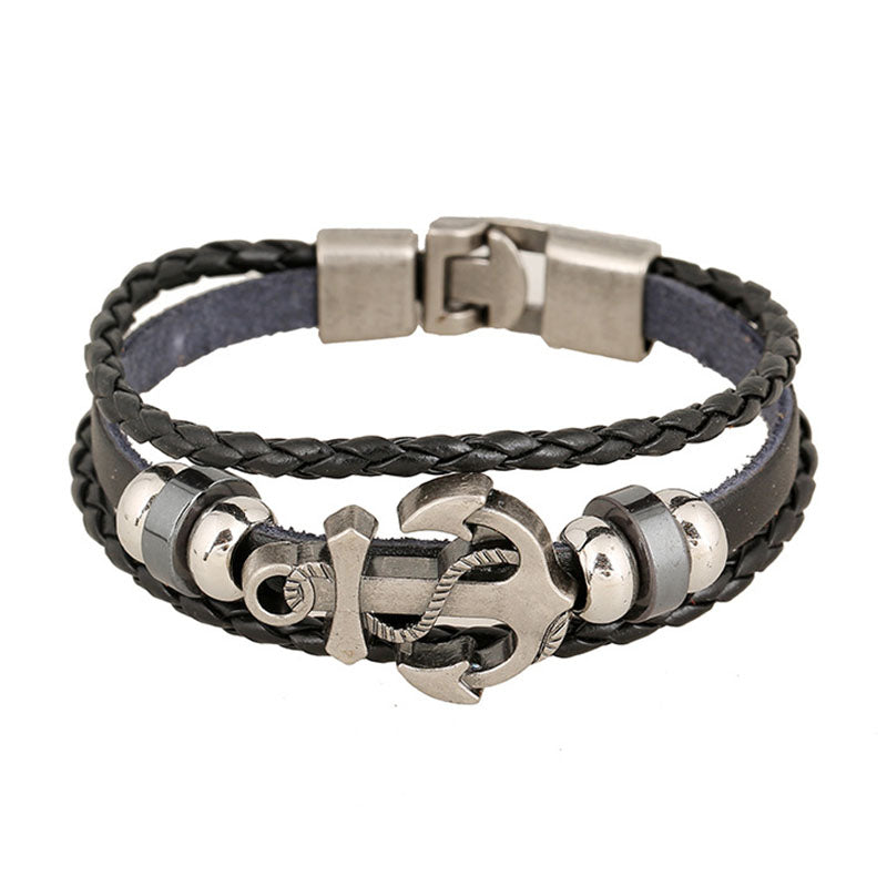 Punk Alloy Anchor Cowhide Bracelet