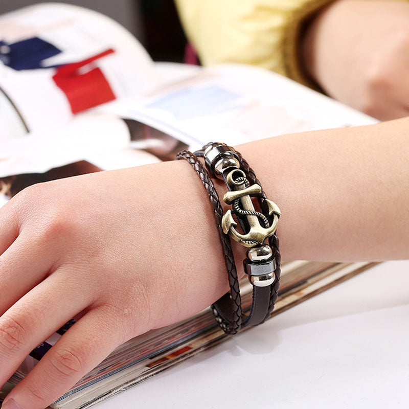Punk Alloy Anchor Cowhide Bracelet
