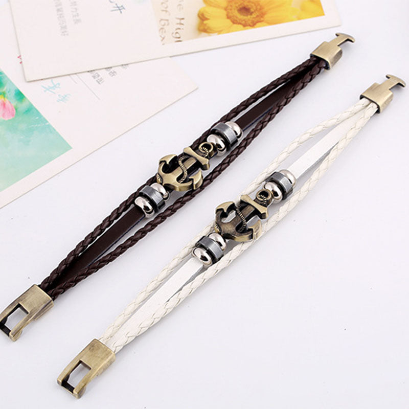 Punk Alloy Anchor Cowhide Bracelet