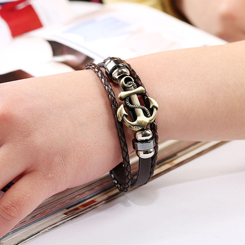 Punk Alloy Anchor Cowhide Bracelet