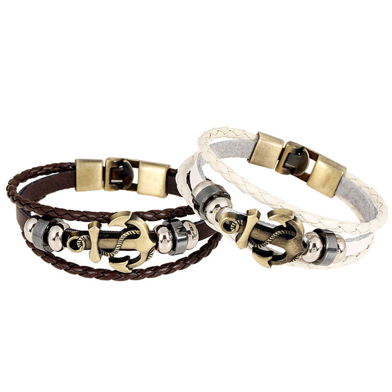 Punk Alloy Anchor Cowhide Bracelet