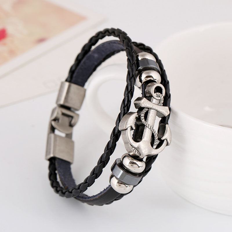 Punk Alloy Anchor Cowhide Bracelet