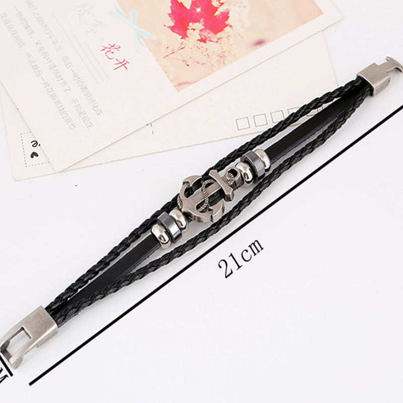Punk Alloy Anchor Cowhide Bracelet