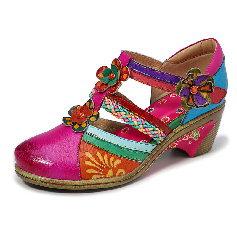 Mulheres Bohemian Leather Printing Stitching Sandálias respiráveis não deslizantes