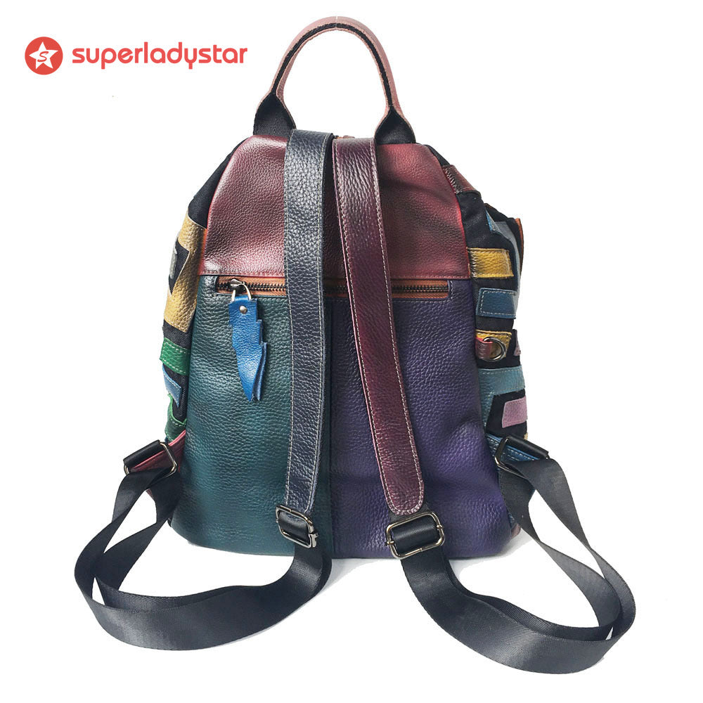 Retro Casual Leather Color Patchwork Backpack