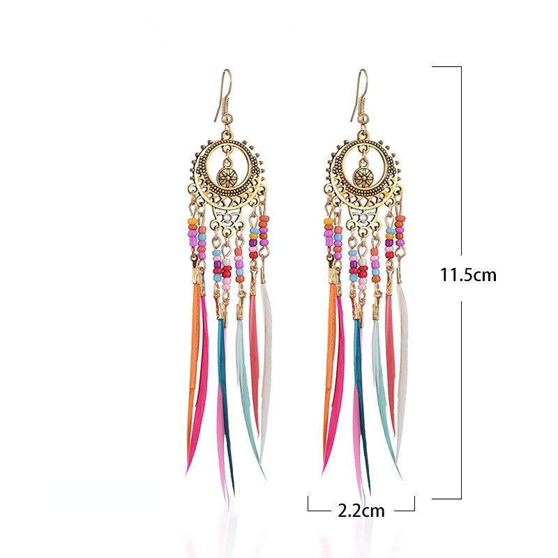 Vintage Cutout Feather Fringe Bohemian Earrings