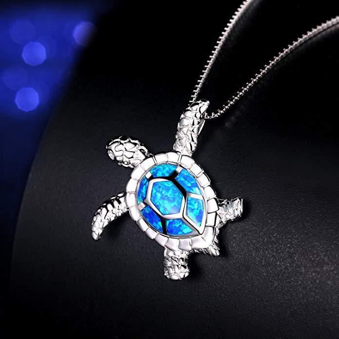 Blue Opal Sea Turtle Necklace
