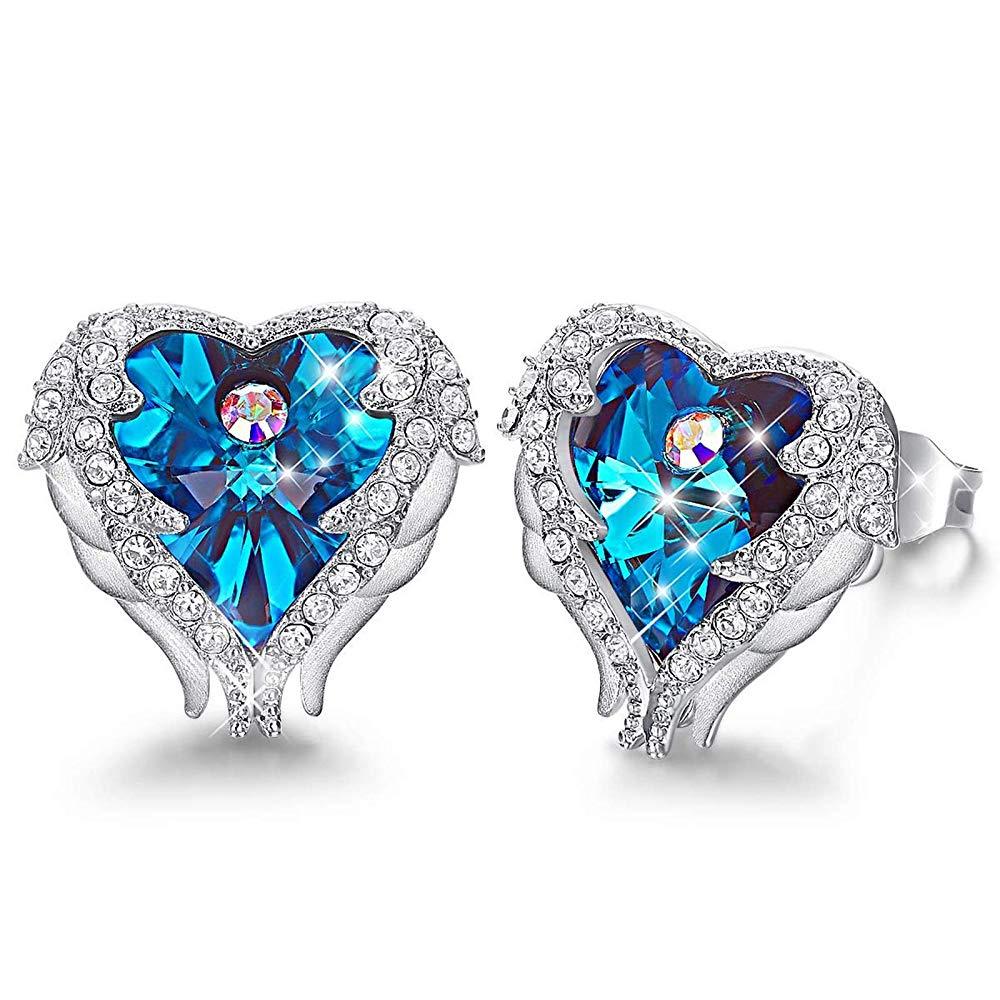 Blue Heart & Wings Earrings