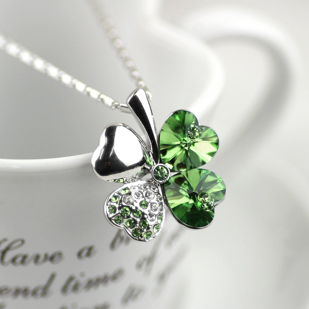 Green Four Heart Clover Necklace