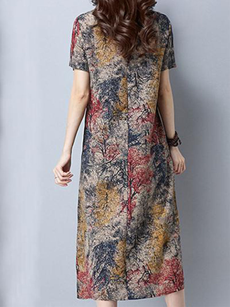 Floral Printed Short Sleeve Vintage Dresses