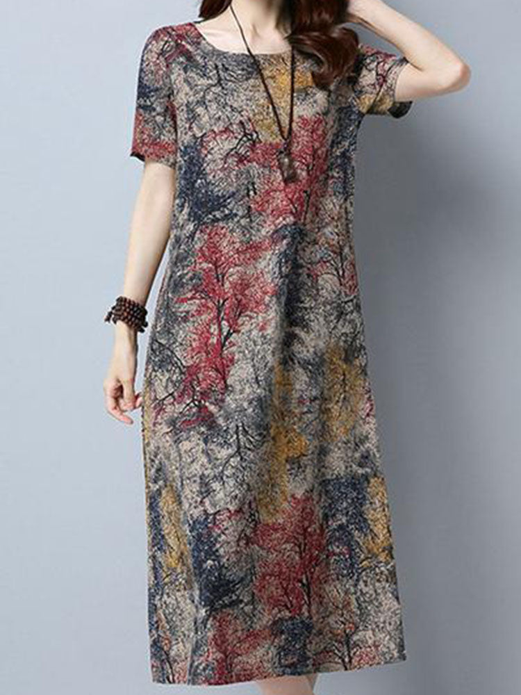 Floral Printed Short Sleeve Vintage Dresses