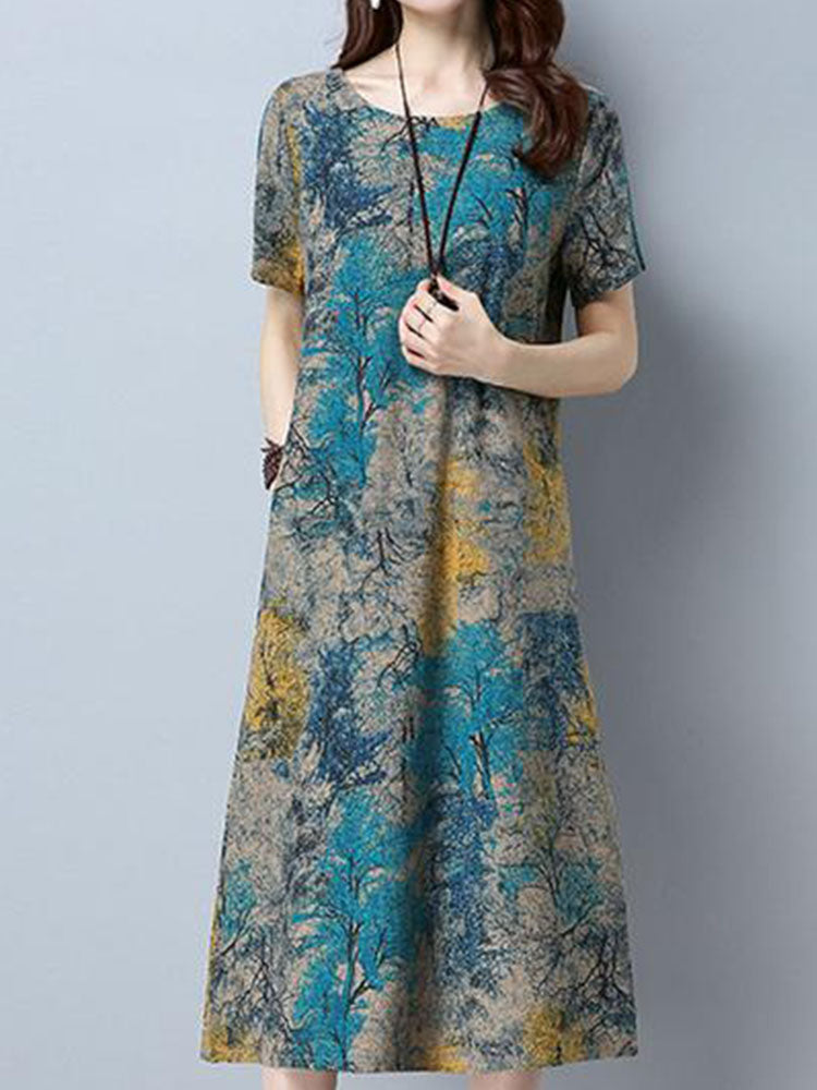 Floral Printed Short Sleeve Vintage Dresses