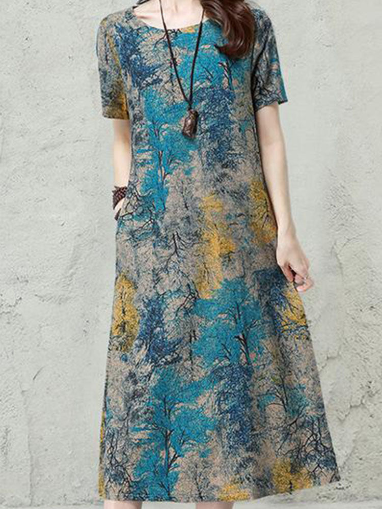 Floral Printed Short Sleeve Vintage Dresses