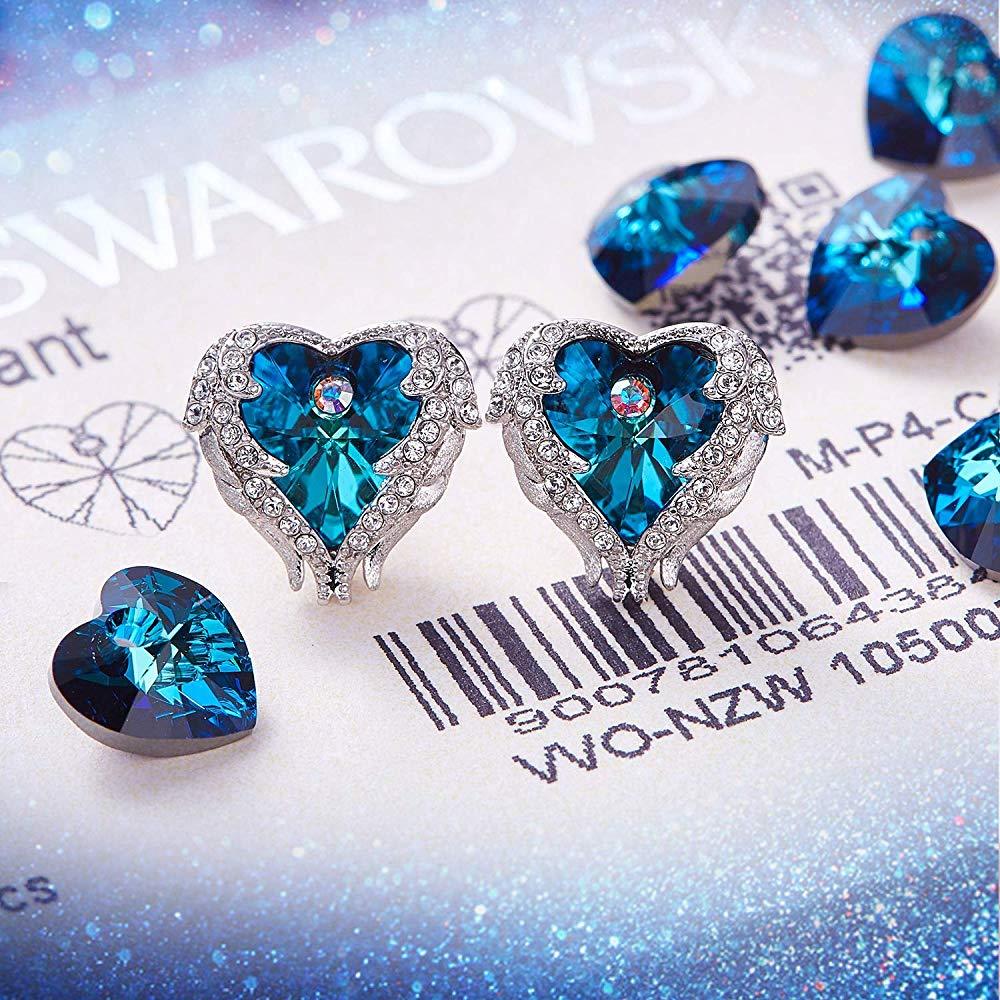 Blue Heart & Wings Earrings