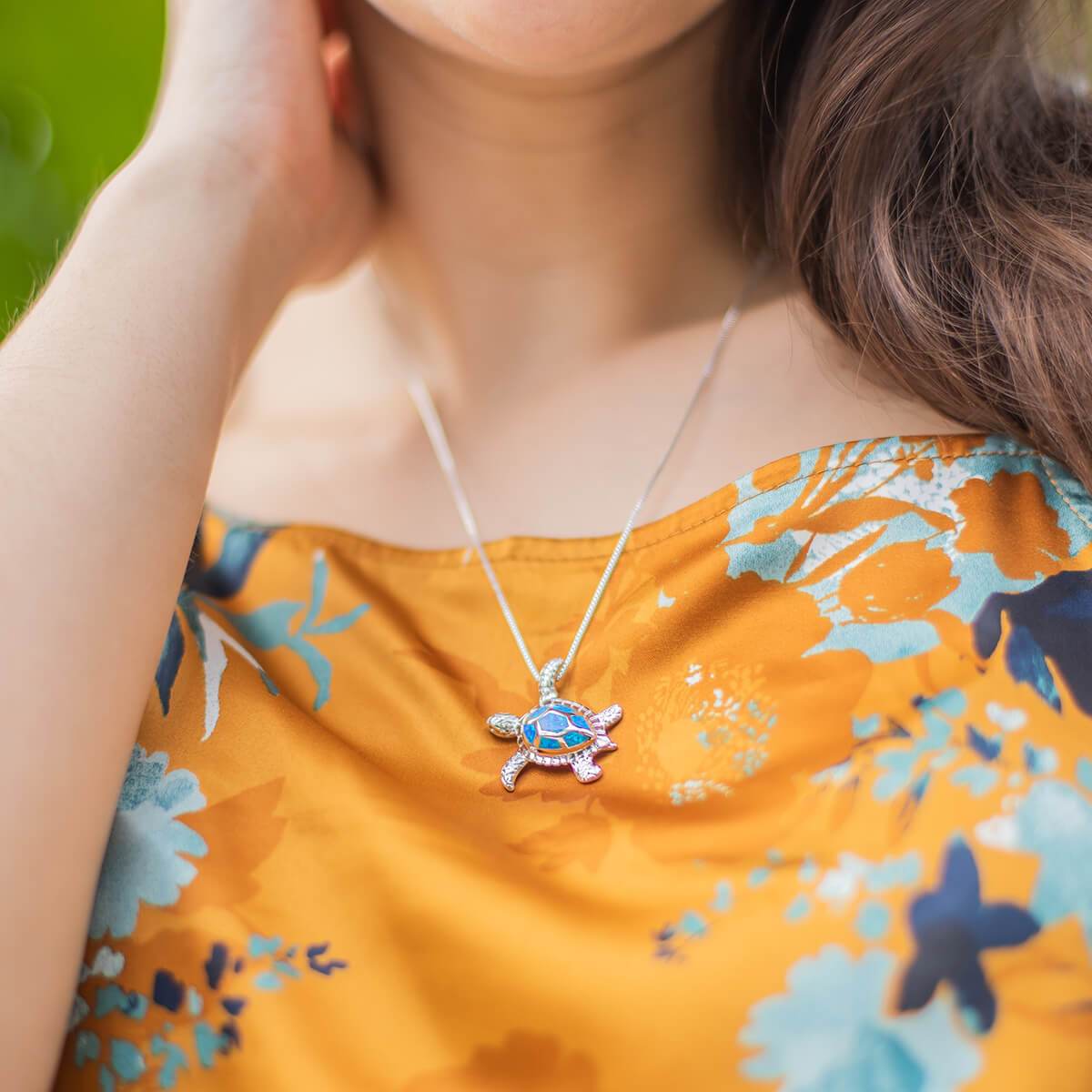 Blue Opal Sea Turtle Necklace