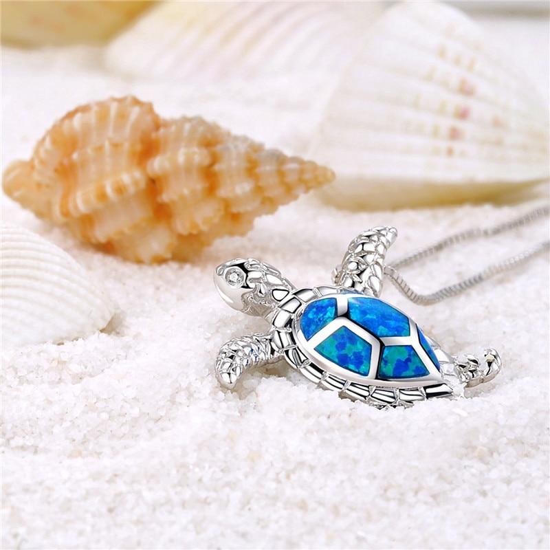 Blue Opal Sea Turtle Necklace