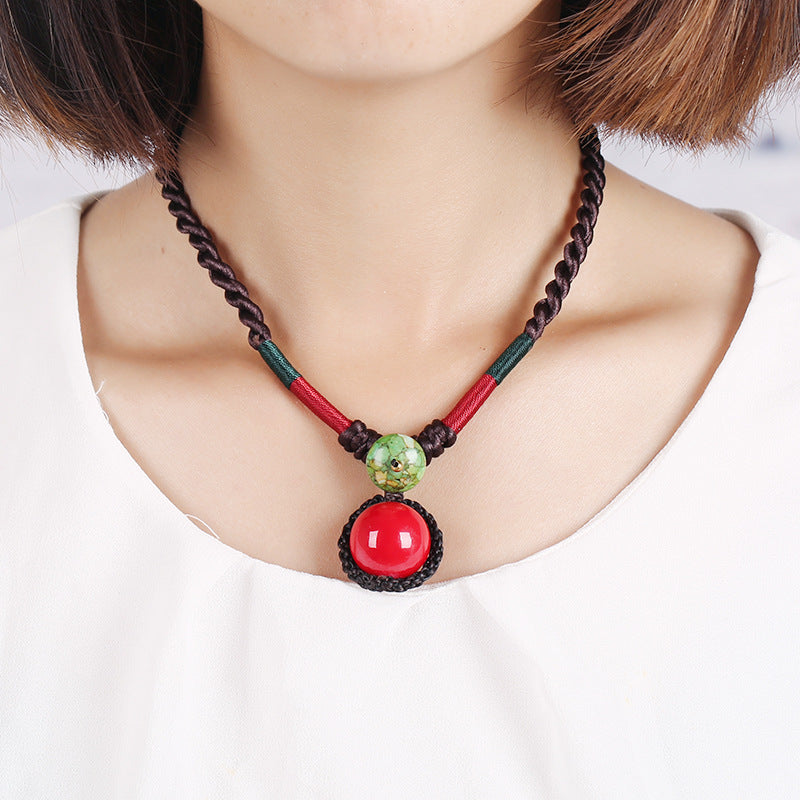 Ethnic Red Agate Charm Necklace